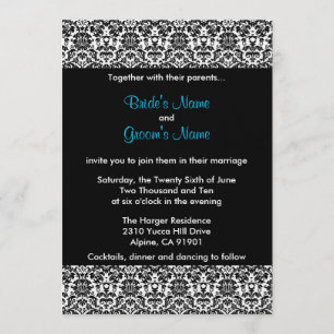 Black/White/Blue Damask Wedding Invitation