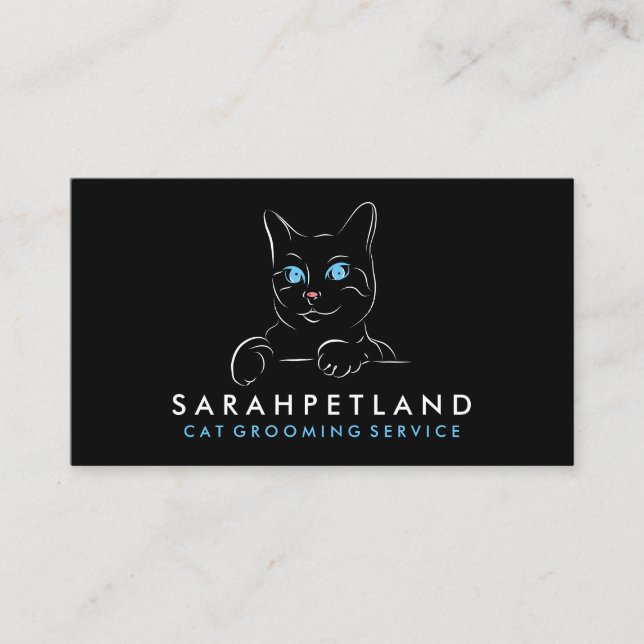 Black White Blue Eye Cat Business Card (Front)
