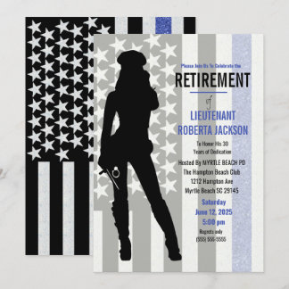 Black White Blue Flag Police Woman Retirement Invitation
