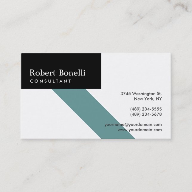 Black White Blue Modern Consultant Business Card (Front)