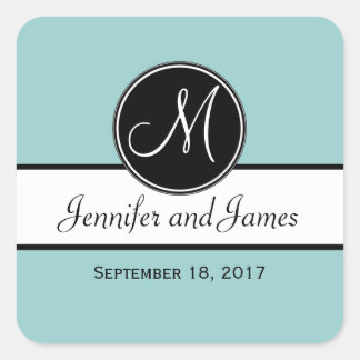 Black White Blue Monogram Wedding Favour Sticker