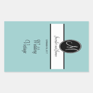 Black White Blue Monogram Wedding Wine Label
