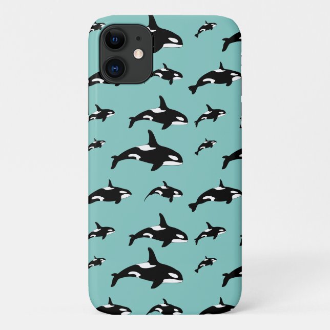 Black White Blue Orca Killer Whale Marine Pattern Case-Mate iPhone Case (Back)