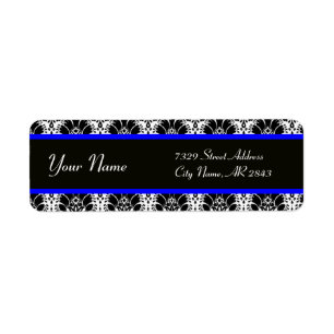 BLACK WHITE BLUE ORIENTAL FLOWERS DAMASK