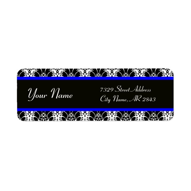 BLACK WHITE BLUE ORIENTAL FLOWERS DAMASK (Front)