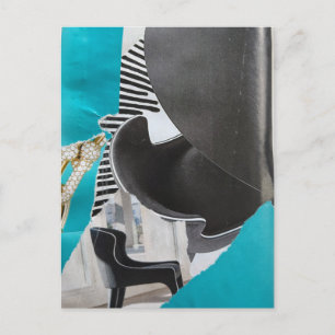 Black White Blue Piano and Chair collage Postcard