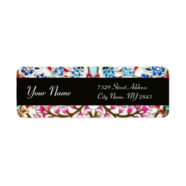 BLACK WHITE BLUE PINK ORIENTAL FLOWERS DAMASK (Front)