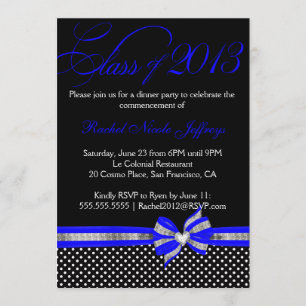 Black White Blue Polka Dot Graduation Invitation