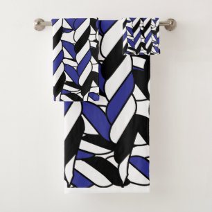 Black White Blue Rope Stripes  Bath Towel Set