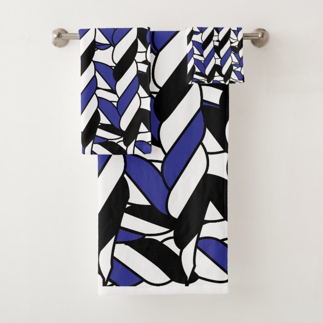 Black White Blue Rope Stripes  Bath Towel Set (Insitu)