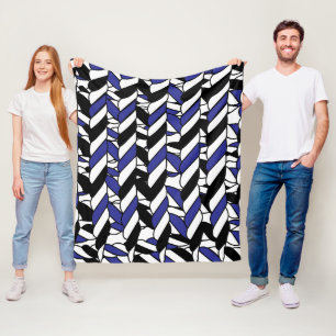 Black White Blue Rope Stripes Fleece Blanket