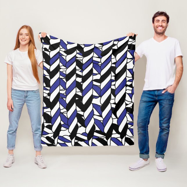 Black White Blue Rope Stripes  Fleece Blanket (In Situ)