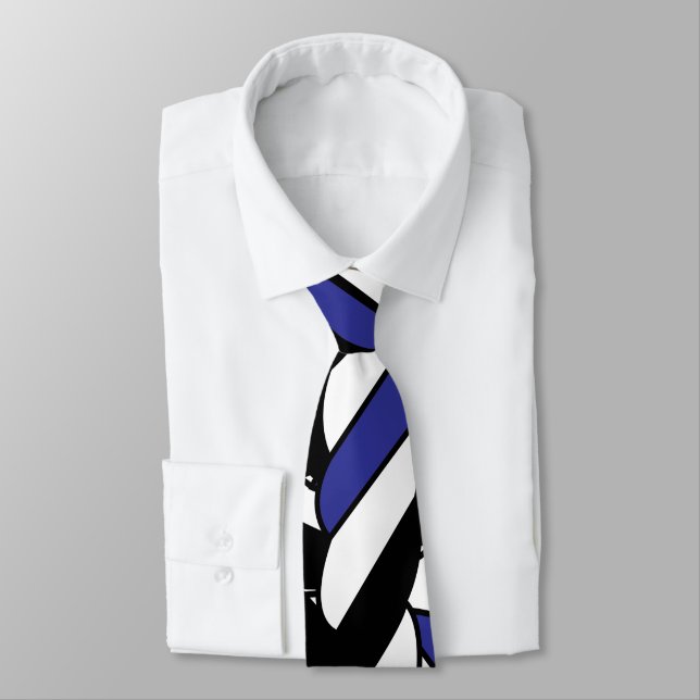 Black White Blue Rope Stripes Pattern Tie (Tied)