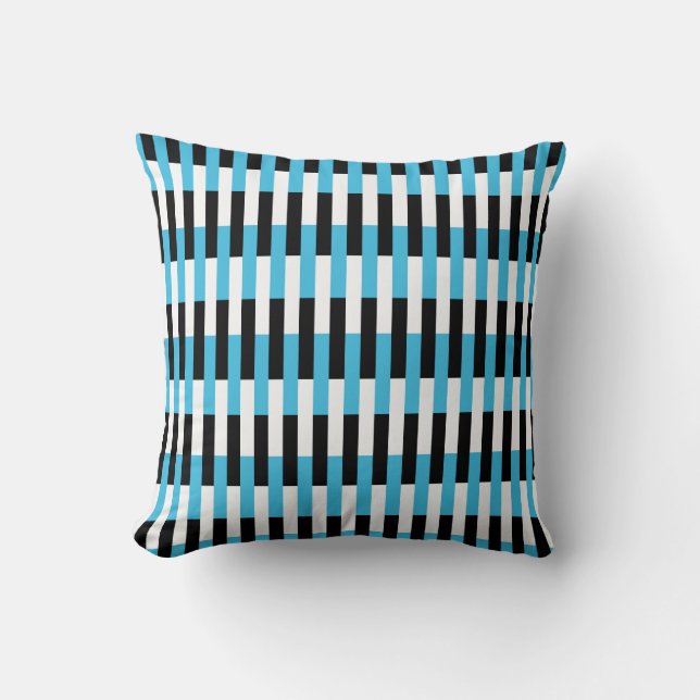 Black White Blue Stripes Cushion (Front)