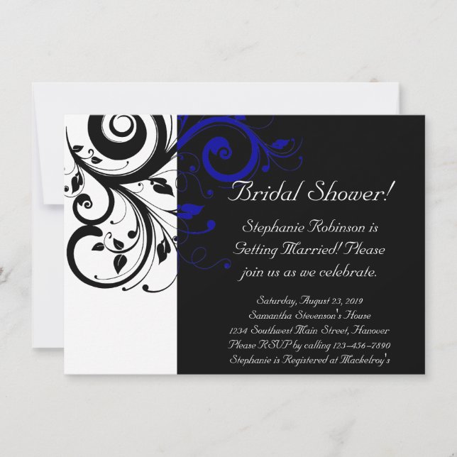 Black, White, Blue Swirl Bridal Shower / General Invitation (Front)