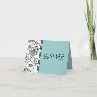 Black White Blue Toile RSVP Reply Cards