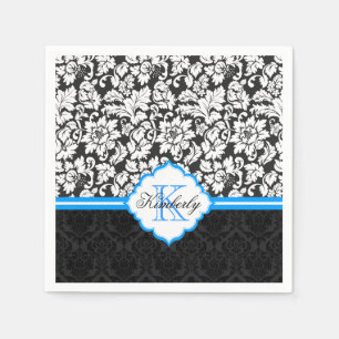 Black White & Blue Vintage Floral Damasks Napkin