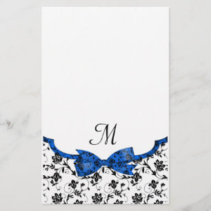 Black White & Blue Wedding Satin Floral Stationery