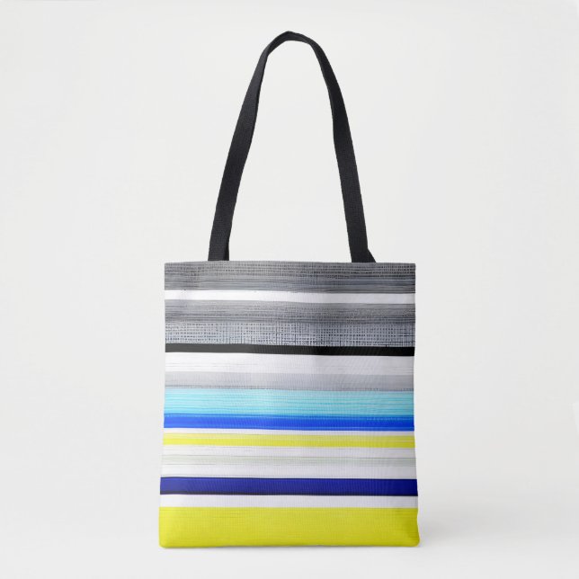 Black White Blue Yellow Abstract Stripes Tote Bag (Front)