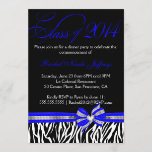 Black White Blue Zebra 2014 Graduation Invitation