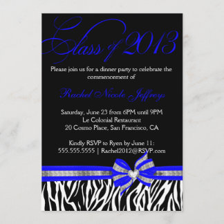 Black White Blue Zebra Graduation Invitation