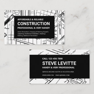 Black & White Blueprint Construction Business Card
