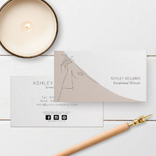 Black White & Blush Abstract Line Art Illustration Business Card