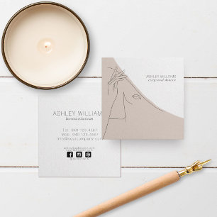 Black White & Blush Abstract Line Art Illustration Square Business Card