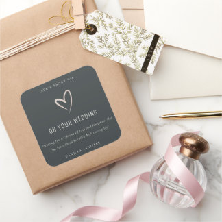 Black White Blush Love Heart Wedding Gift Candle Square Sticker