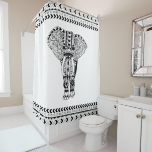 Black & White Bohemian Elephant Shower Curtain