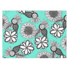 Black White Bohemian Hand Drawn Flowers on Teal