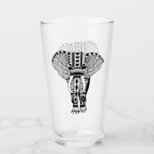 Black & White Bohemian Tribal Elephant Glass