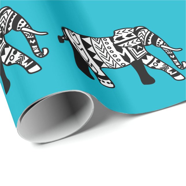 Black & White Bohemian Tribal Elephants Wrapping Paper (Roll Corner)