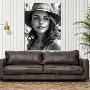 Black & White Bohemian Woman Generative AI Art Poster