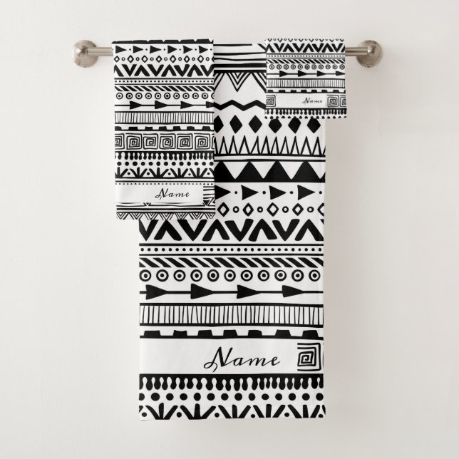 Black & White Boho Background Bath Towel Set (Insitu)