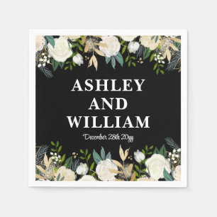 Black & White Boho Bohemian Chic Greenery Wedding Napkin