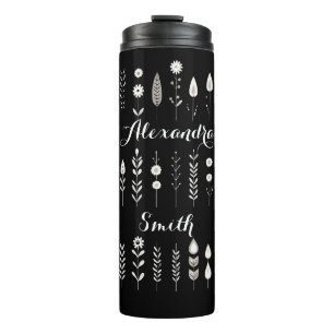 Black & White Boho Botanical Minimalistic Thermal Tumbler