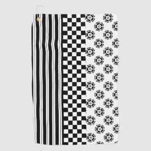 Black White Boho Check Floral Stripes Pattern Golf Towel