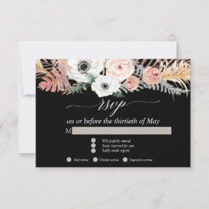 Black White Boho Pampas Grass Tropical Floral RSVP