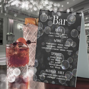 Black & White Bokeh Bubbles Bar Menu