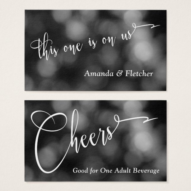 Black & White Bokeh Light Typography Drink Tickets (Front & Back)