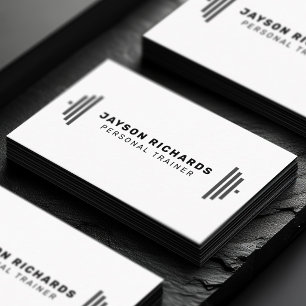 Black & White Bold Barbell Personal Trainer Simple Business Card