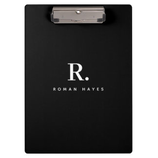 Black White Bold Dot Monogram Modern Minimalist Clipboard