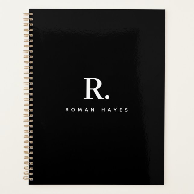 Black White Bold Dot Monogram Modern Minimalist Planner (Front)