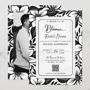 Black & White Bold Floral Bloom Bridal Shower Invitation
