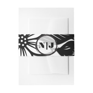 Black & White Bold Floral Bloom Invitation Belly Band