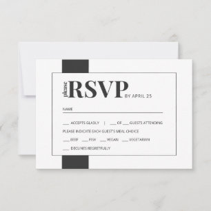 Black white bold minimal wedding RSVP meal choice Card