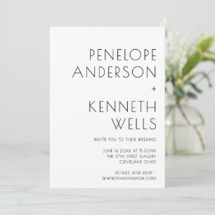 Black White Bold Name Minimal Modern Wedding Invitation