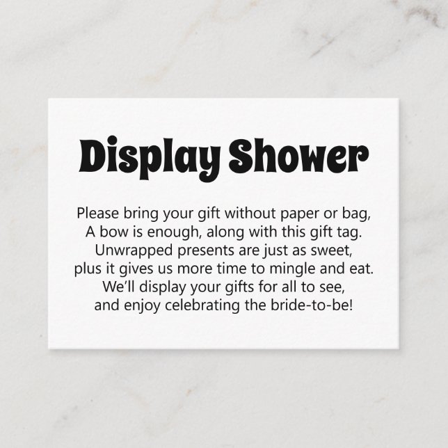 Black & White Bold No Wrap Display Bridal Shower Enclosure Card (Front)