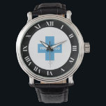 Black White Bold Roman Numerals Your Logo Watch<br><div class="desc">Personalised wrist watch with bold white roman numbers against a black border surrounding your logo.</div>